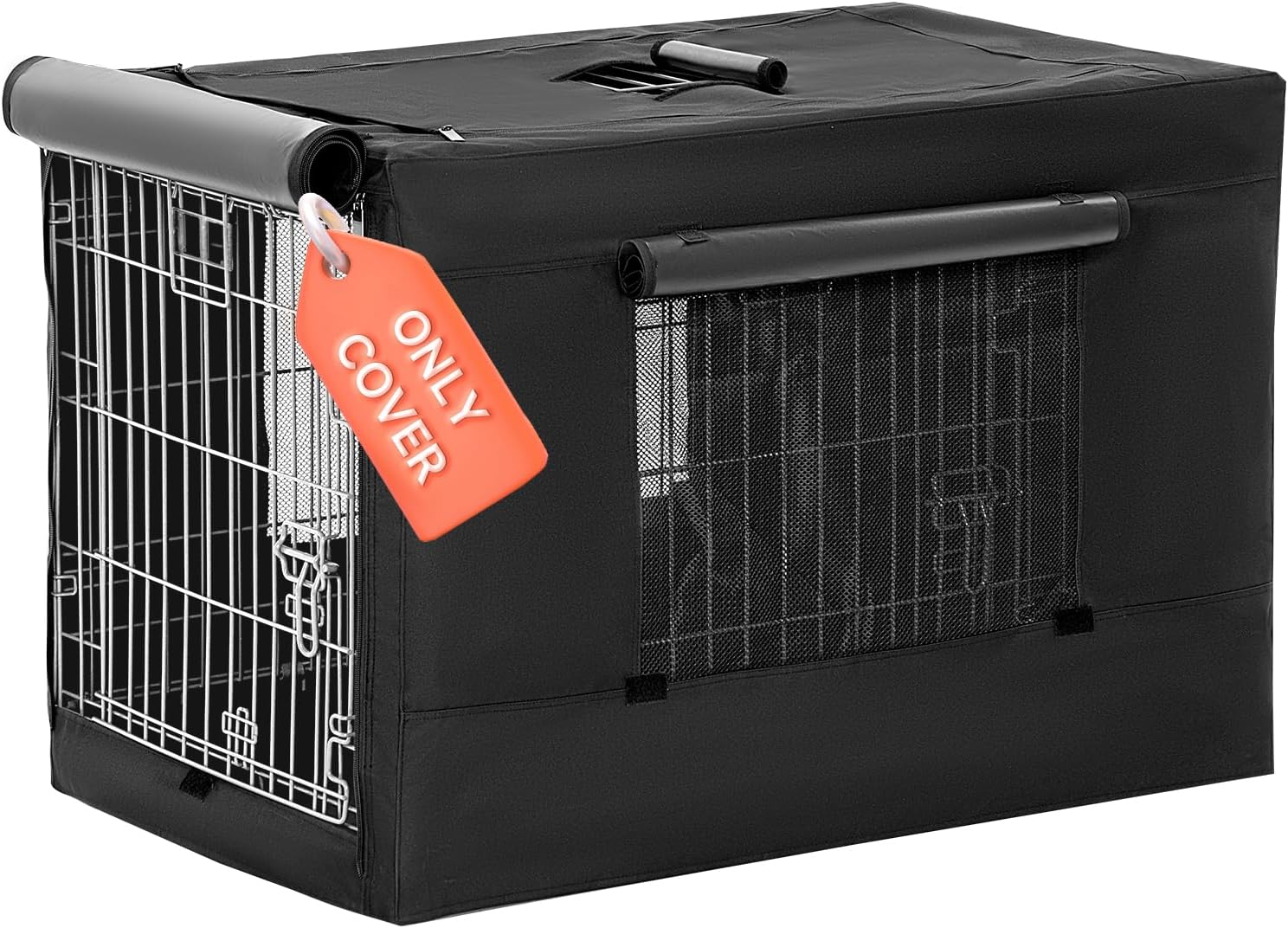 Petsfit dog kennel crate cover black thirty six inch front view on wire cage