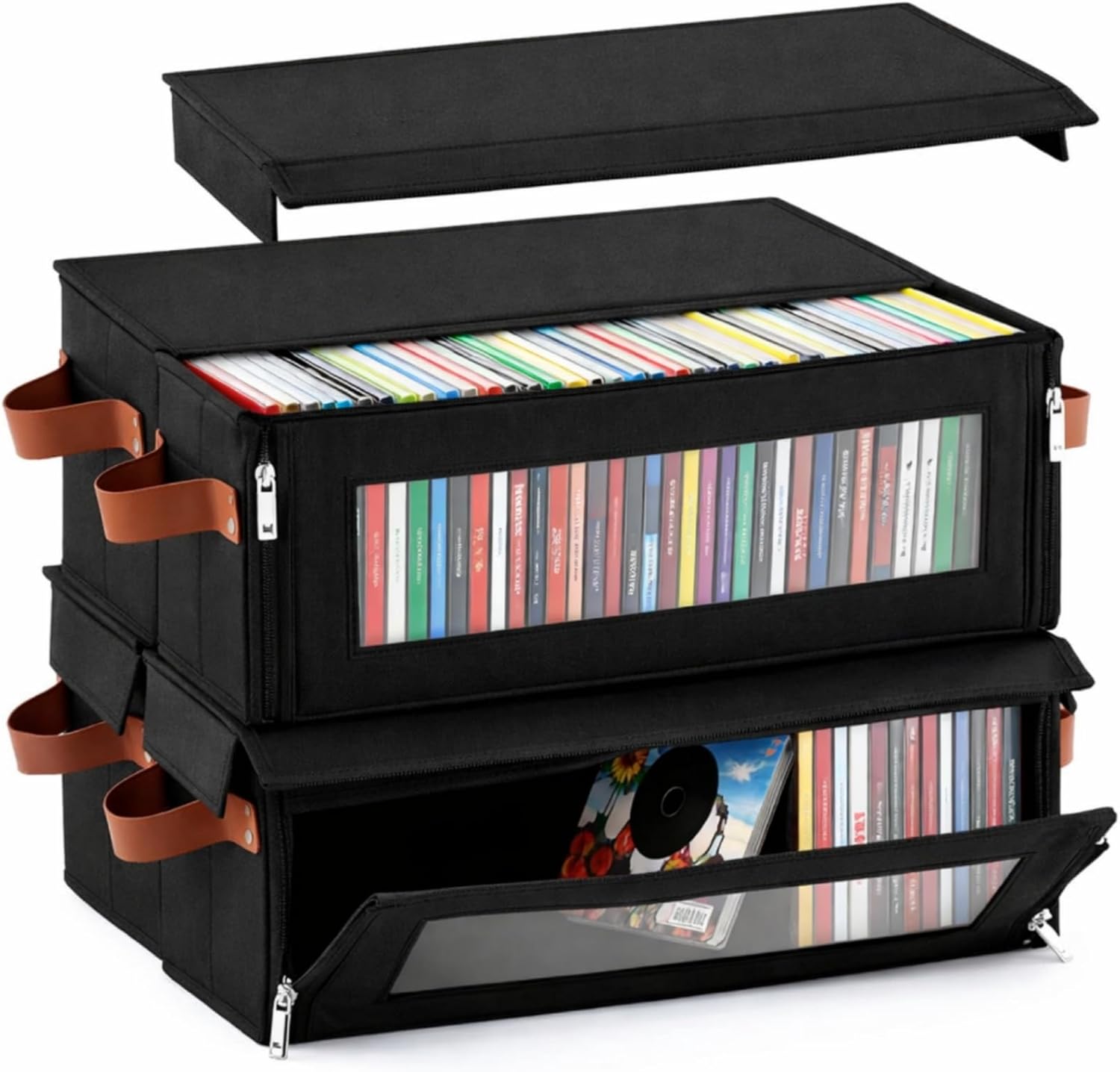 Windyun compact disc storage box four pack set front view showing clear window