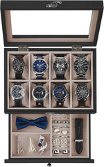 SONGMICS 10-Slot Watch Box, Watch Display Case with Large Glass Lid, Removable Pillows, Velvet Lining, Gift Idea, Rustic Walnut UJOW100K01 - Image 14