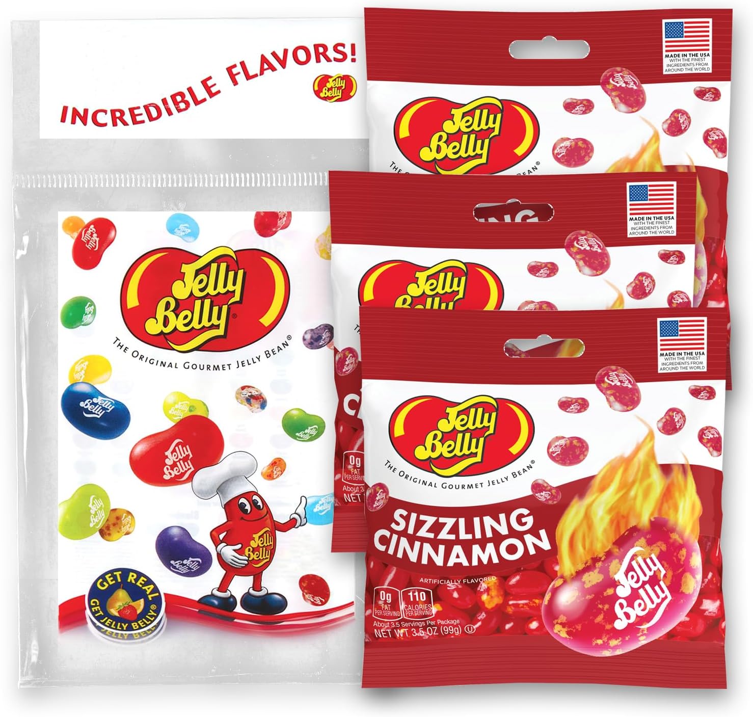Jelly Belly Sizzling Cinnamon Jelly Beans 3 pack front view authentic imported candy