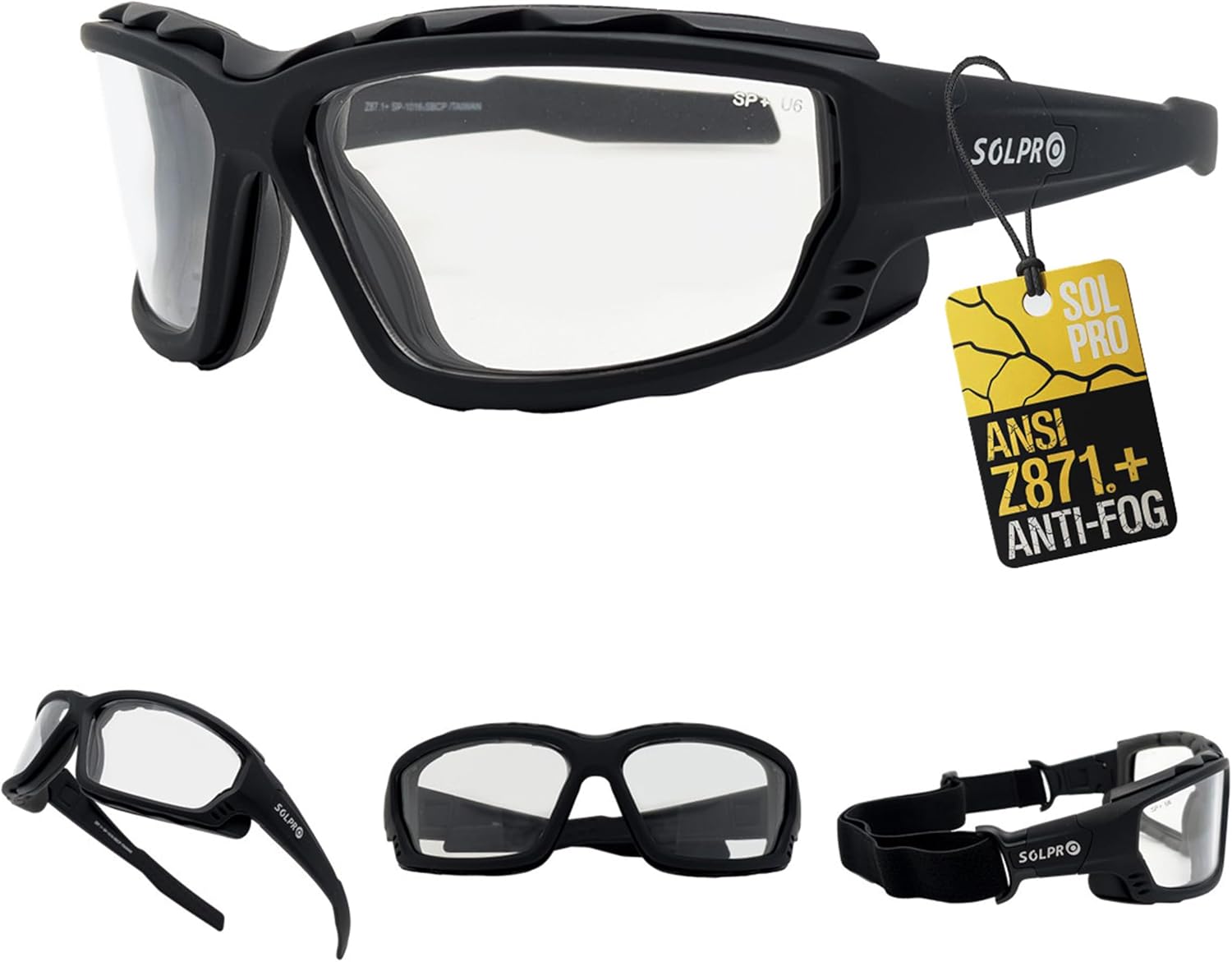 SOL PRO anti fog safety motorcycle riding sunglasses front view with premium foam padding.