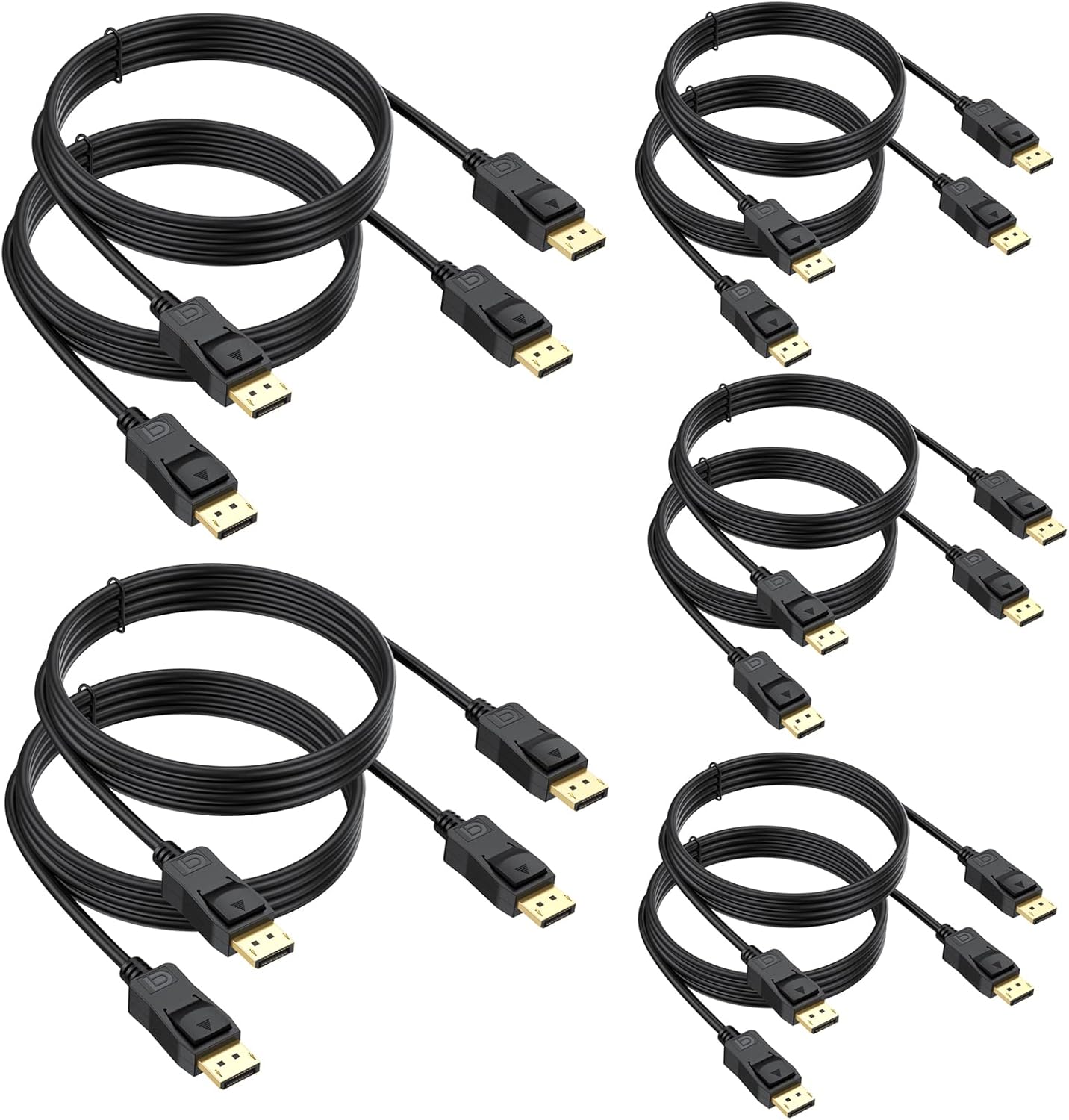 UVOOI 4K DisplayPort Cable 3 Feet 10 Pack front view showing gold plated connectors for gaming monitors