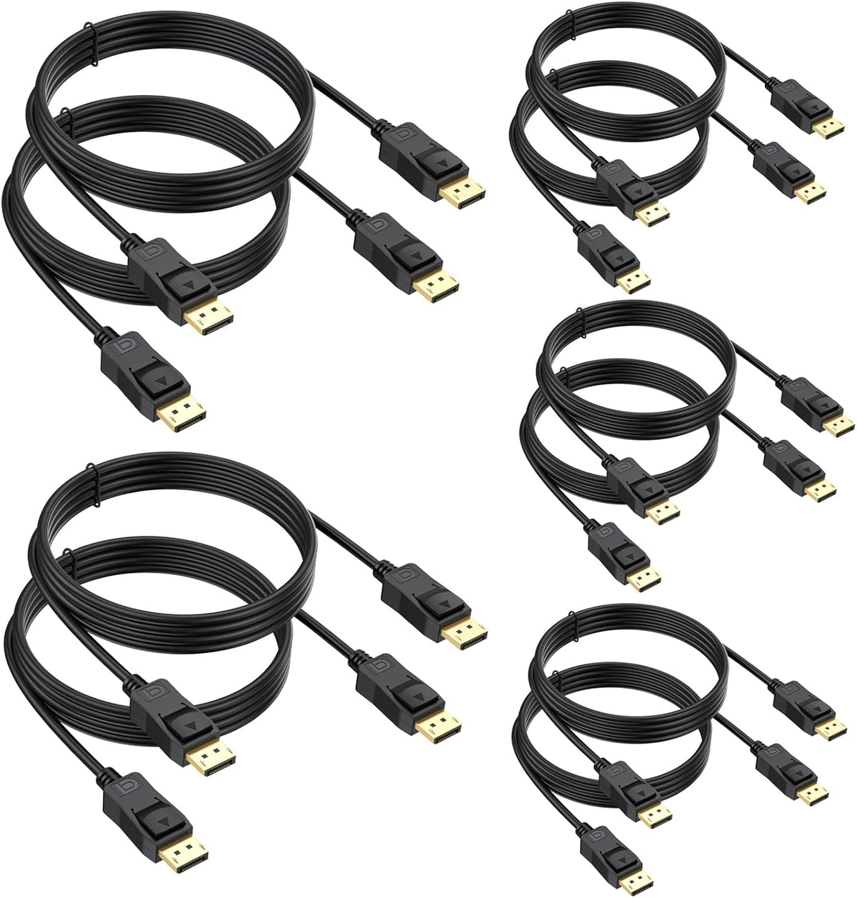 UVOOI 4K DisplayPort Cable 3 Feet 10 Pack front view showing gold plated connectors for gaming monitors