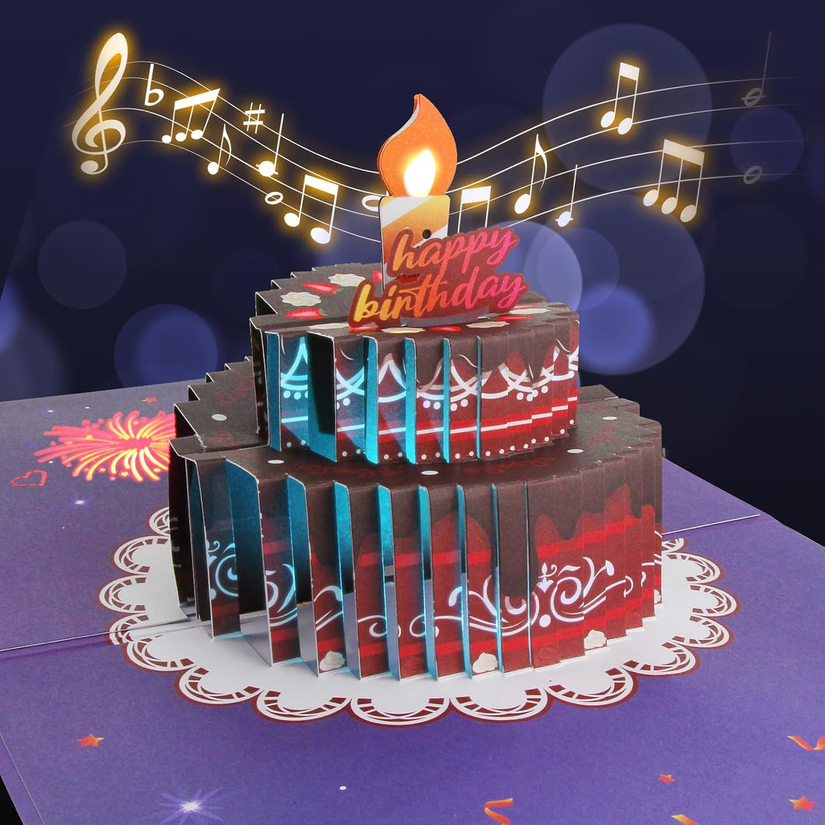XTF2015 Happy Birthday Cards Fireworks, Pop Up Birthday Card | Lights Music and Sound Fireworks Cake 3D Birthday Cards Gift with Envelope & Note Tag for Women, Men, Kids, Wife, Mom - Image 11