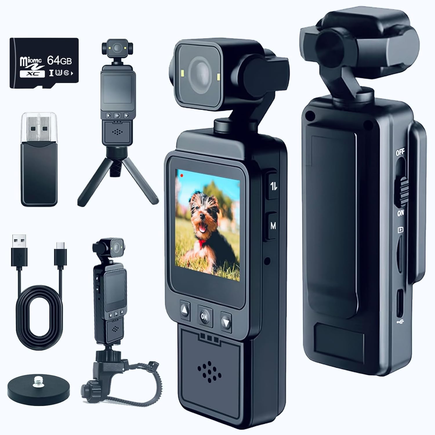 NTMHCTA mini body camera front view showing the 1.54-inch HD display screen and compact wearable design.
