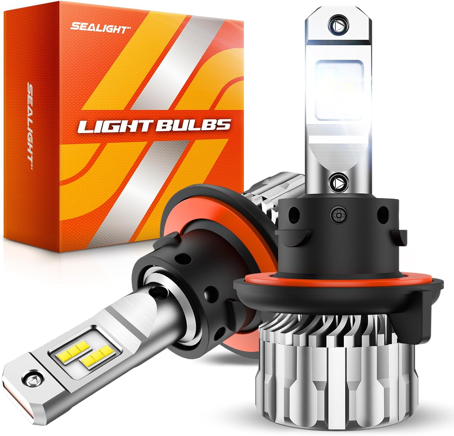 SEALIGHT H13 9008 LED light bulb pair front view showing the premium aluminum cooling fan design.