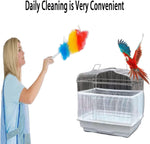 Hakeeta white mesh bird seed catcher stretching around a large square metal cage frame