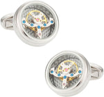 Cuff-Daddy silver tourbillon carbon fiber watch cufflinks front view and gift box