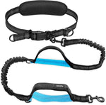 Uppetly hands free dog running leash front view showing adjustable blue and black waist belt