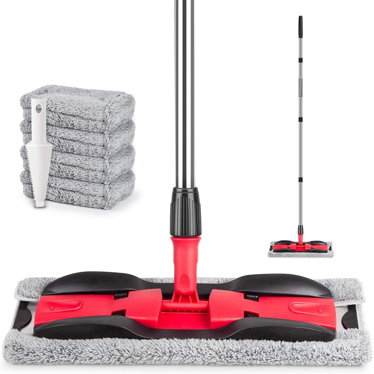 MEXERRIS microfiber flat floor mop front view for professional hardwood surface cleaning.