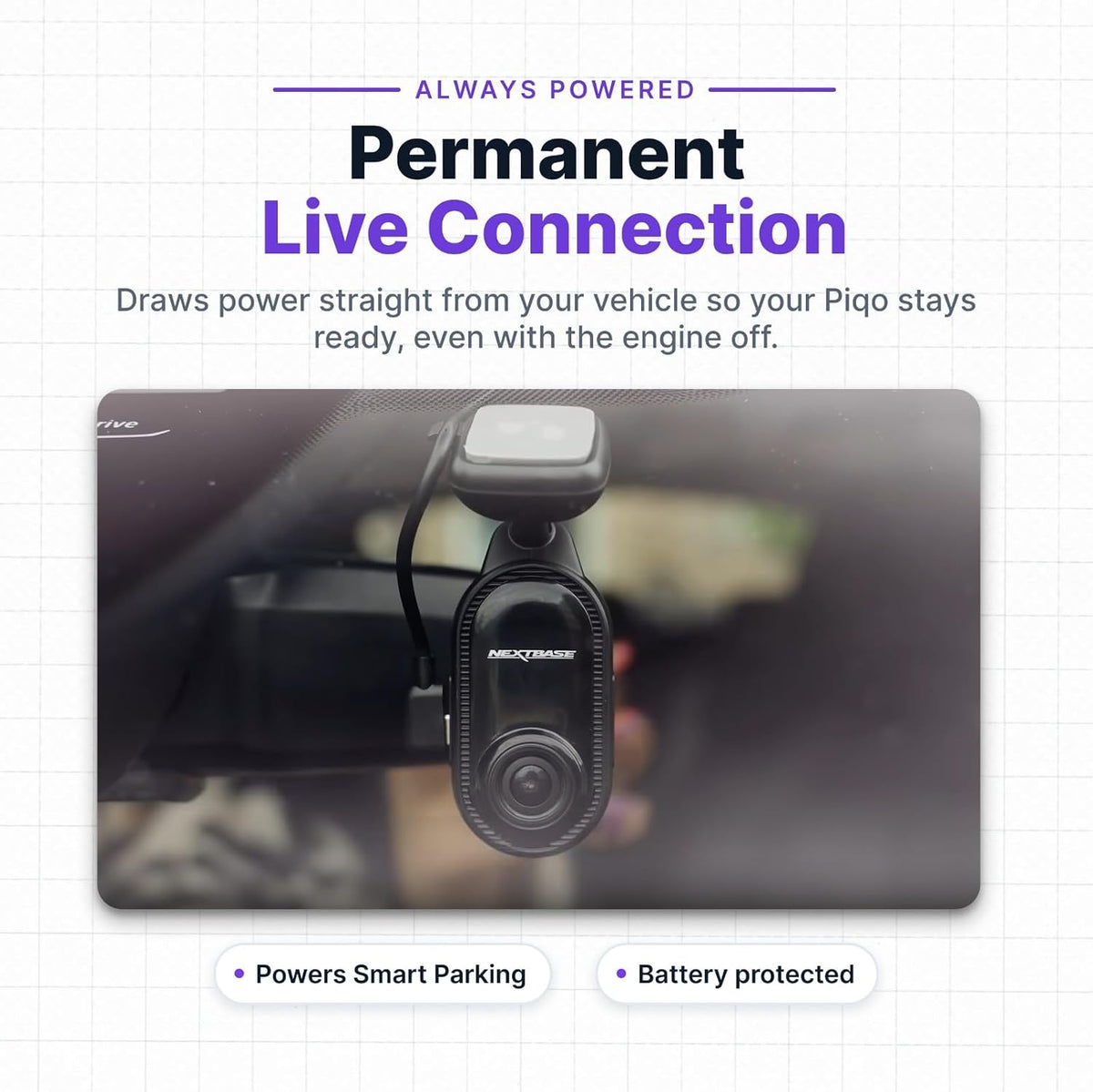 Nextbase Piqo 0.7 meter OBD cable full length display