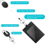 DUPENCD badge holder set showing two black leather card cases and lanyard
