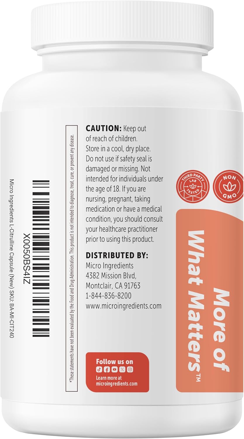 Micro Ingredients L-Citrulline bulk 240 count bottle display