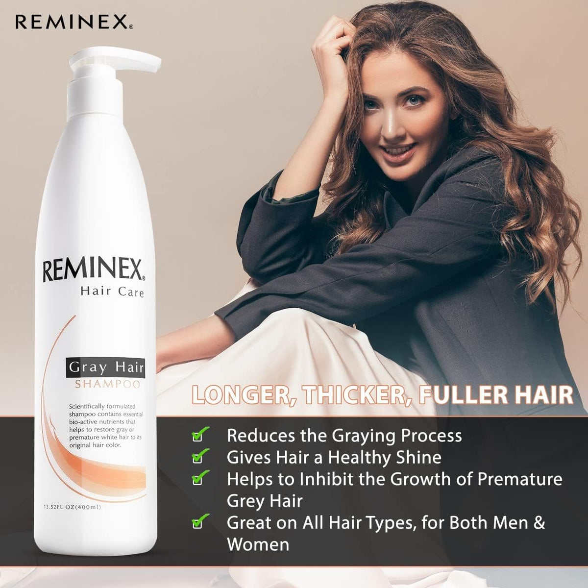Reminex anti gray hair shampoo size comparison