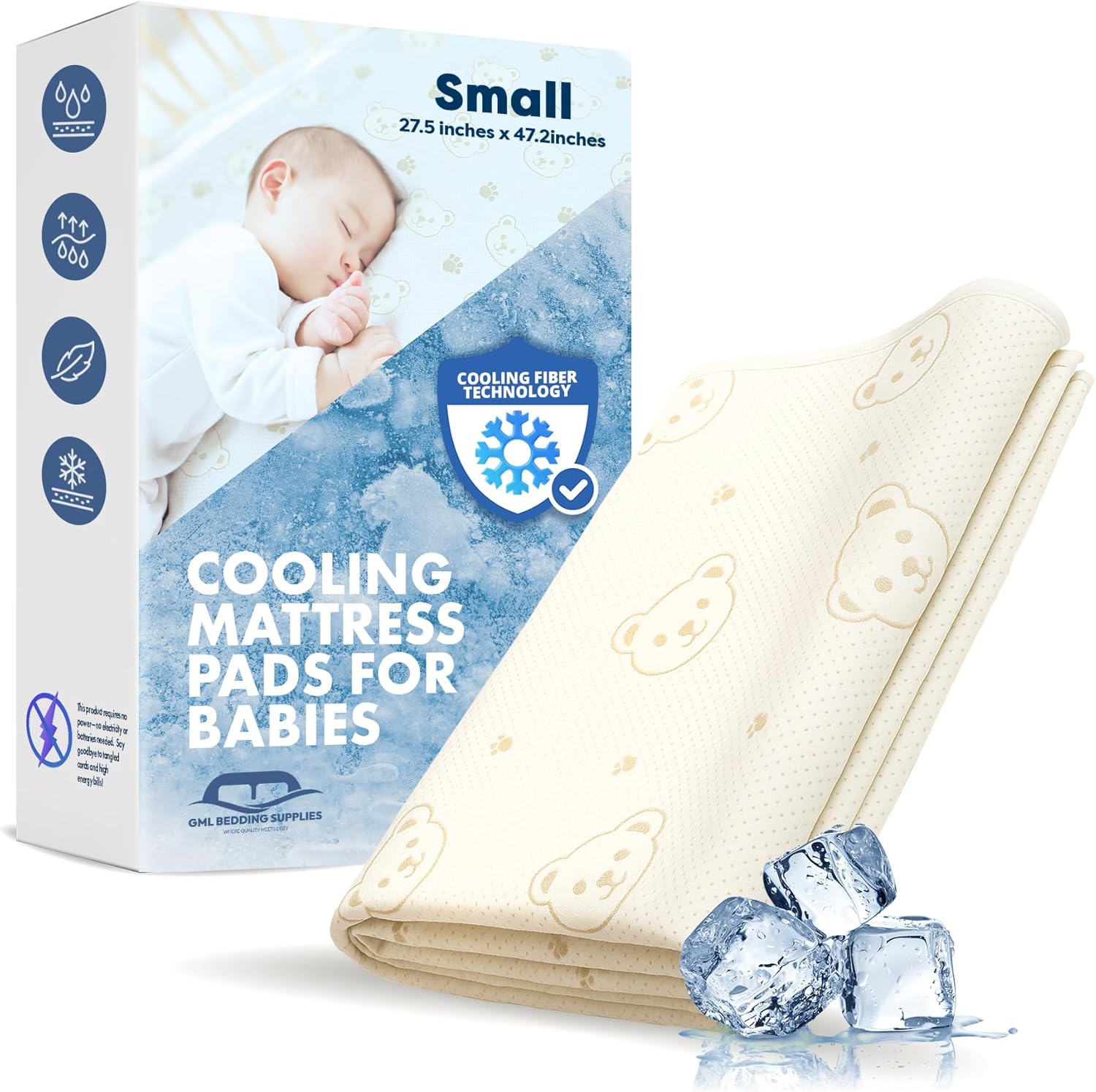 GML Teddy summer cooling crib mattress pad front view in nursery