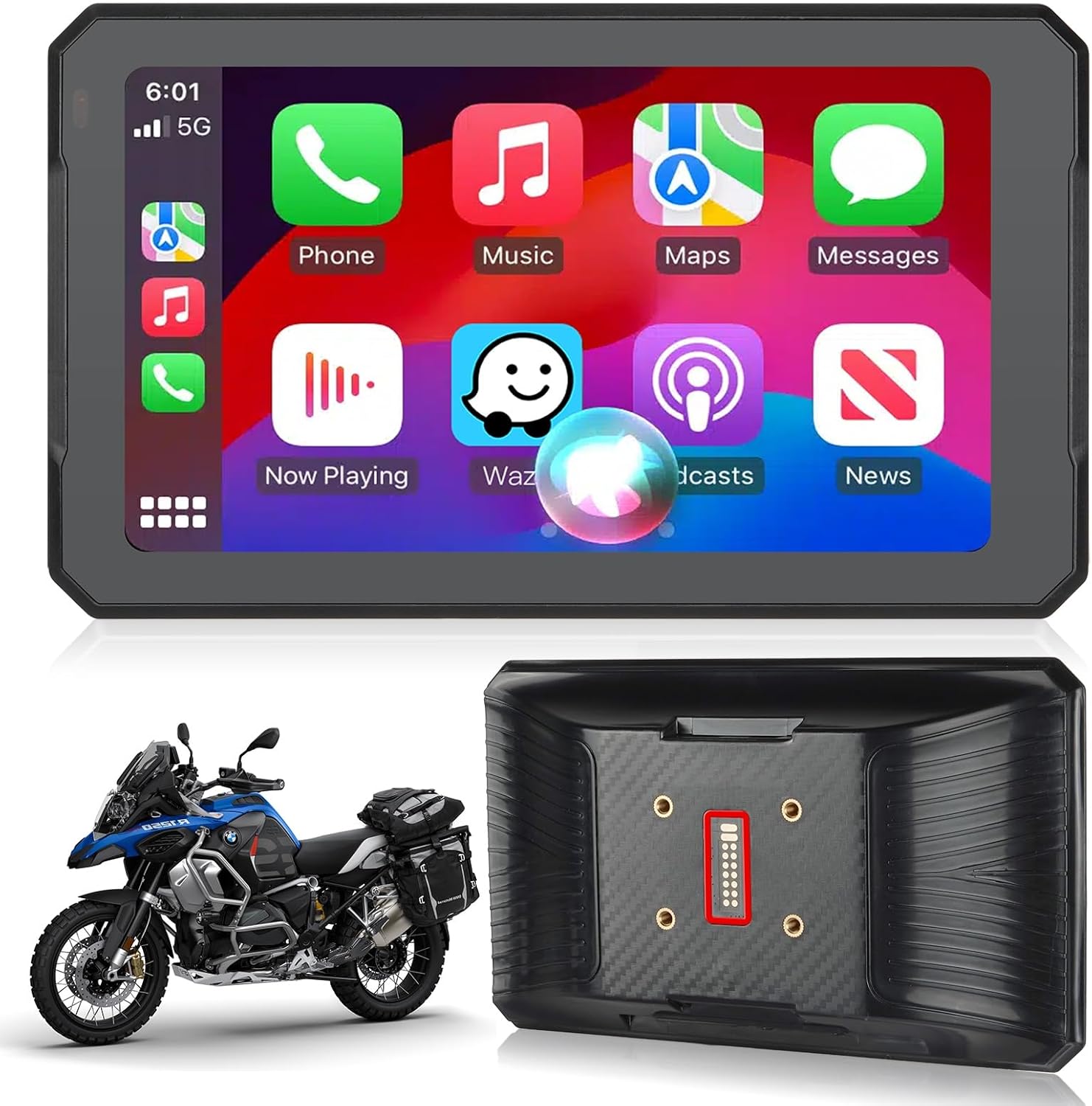 CRUIOLUT BMW Motorcycle CarPlay seven inch screen front view showing main menu dashboard interface.