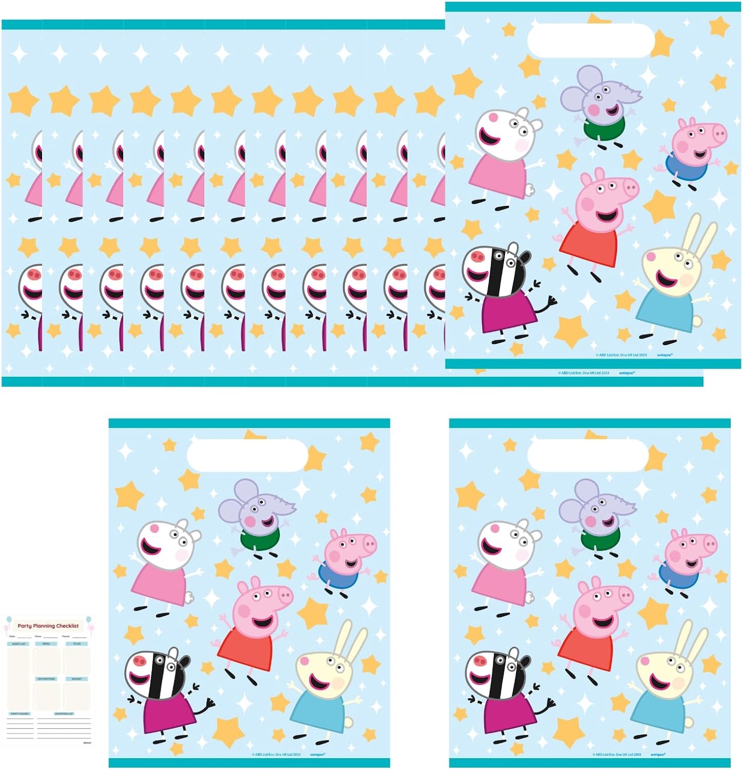 Unique Peppa Pig party favor bags 16 pack front view showing vibrant blue character design.