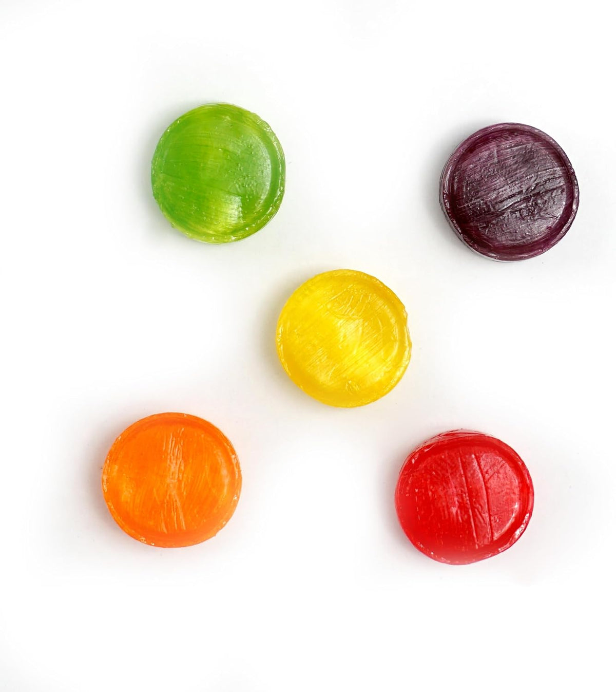 Handful of assorted fruit discs removed from the bulk bag