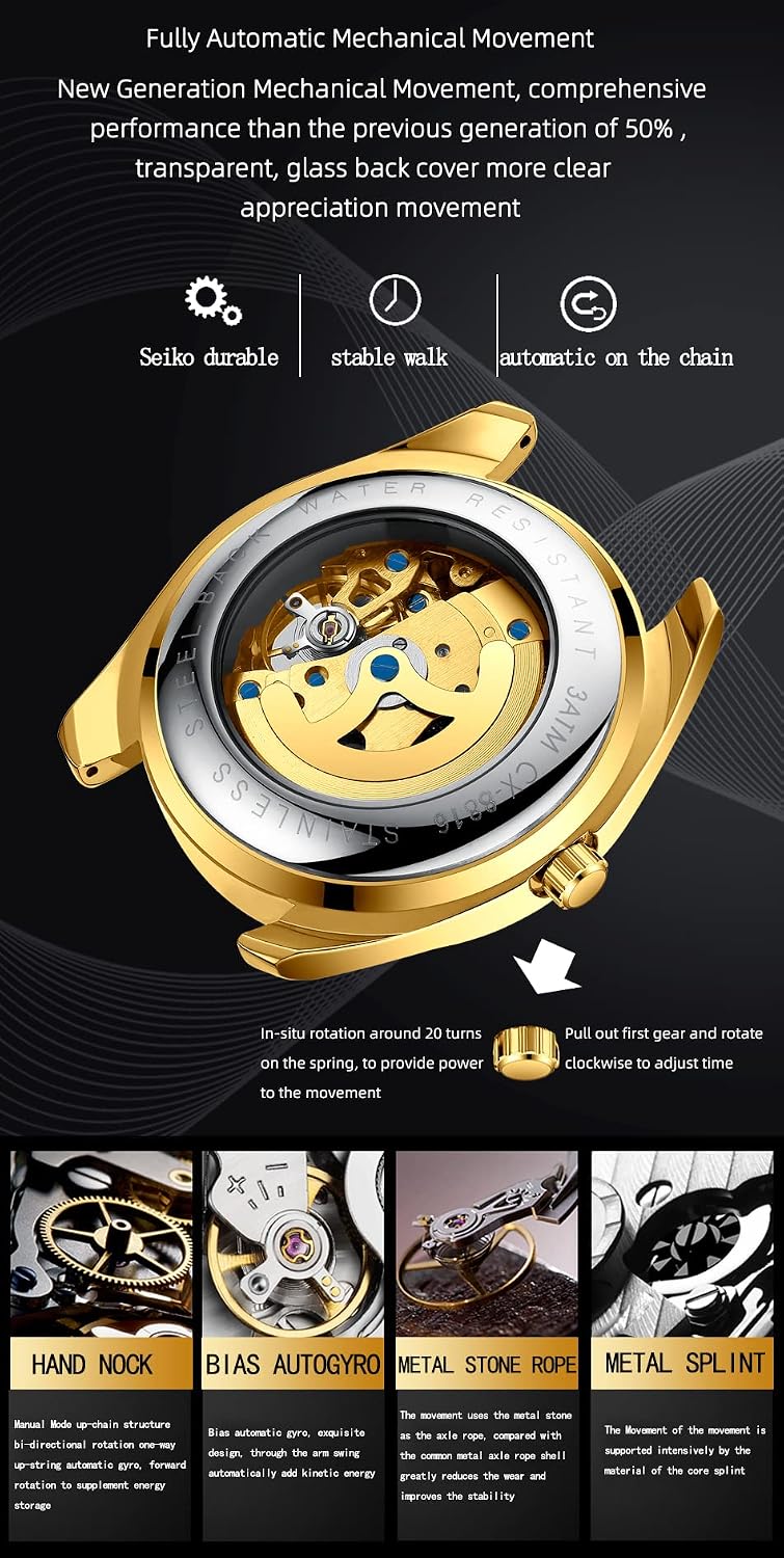 MASTOP wristwatch back case transparent skeleton mechanism view