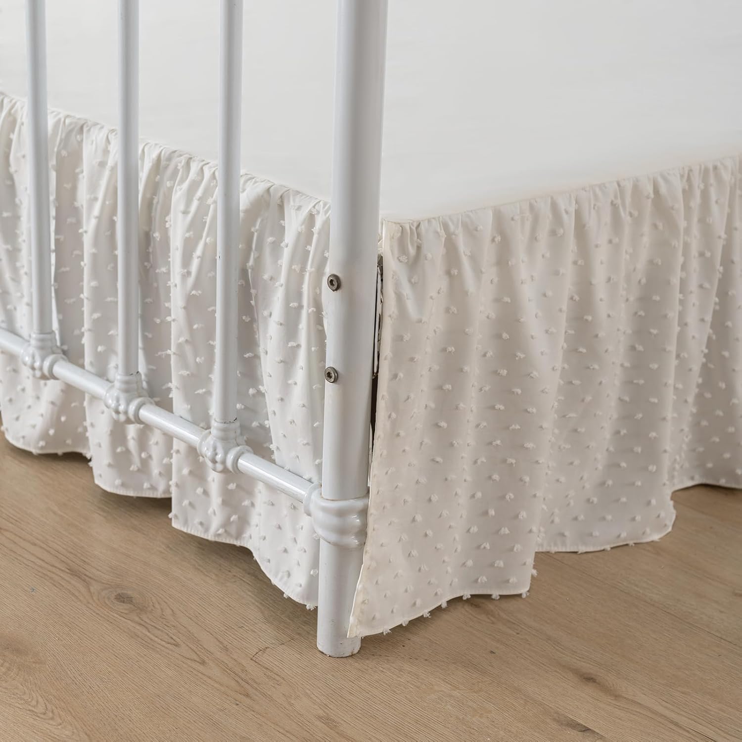 Tsutomi ivory tufted dot queen bed skirt front view