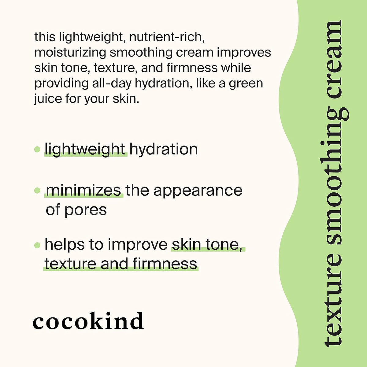 Cocokind texture smoothing cream jar showcasing lightweight celery based daily face moisturizer