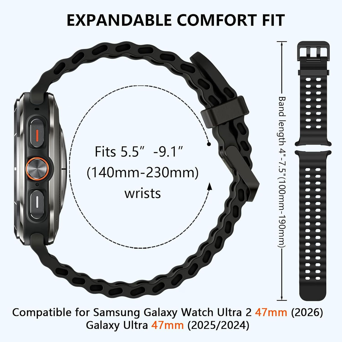 Waterproof soft silicone strap shown in an outdoor lifestyle setting.
