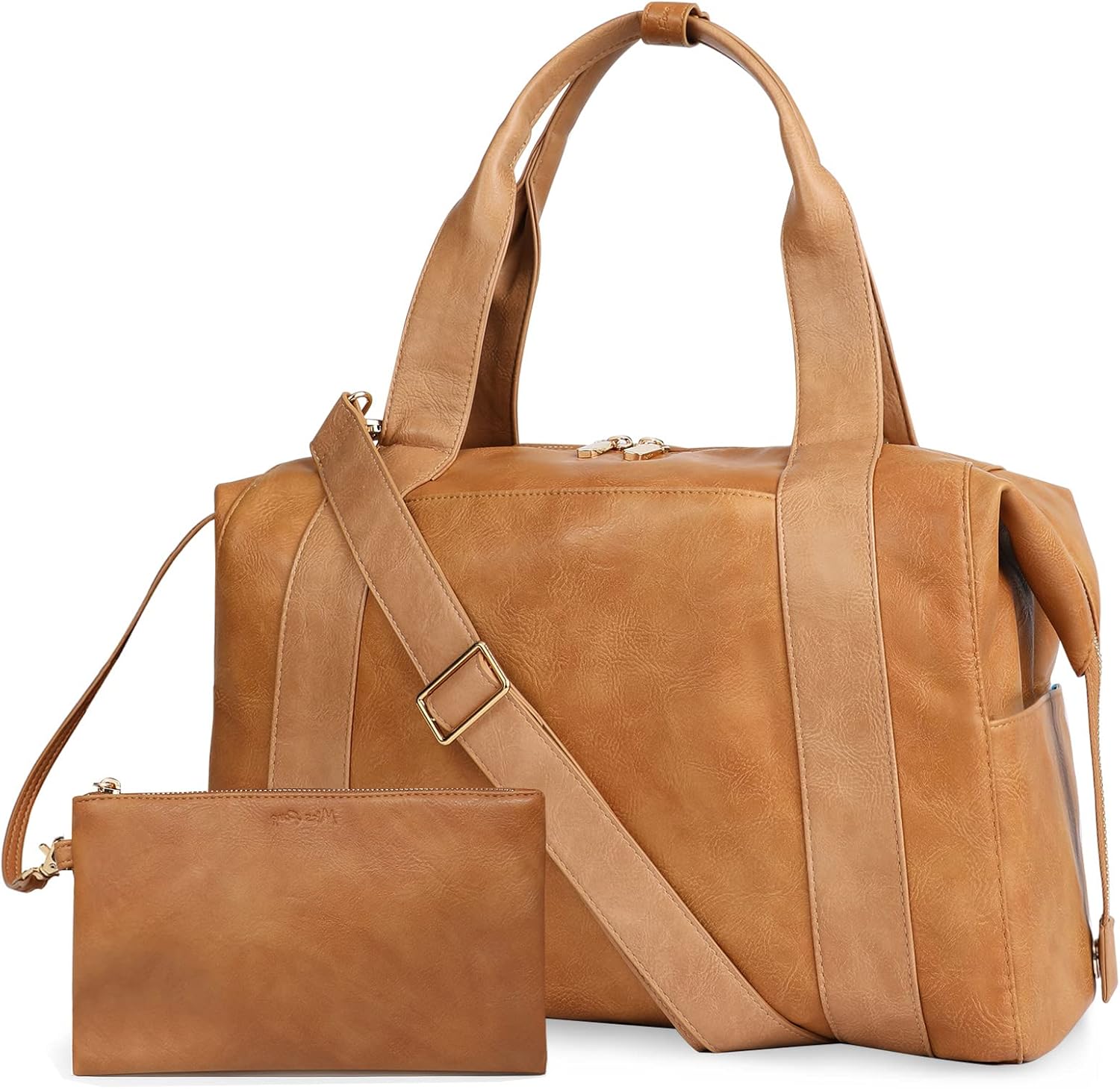Miss Fong leather diaper bag tote front view brown color