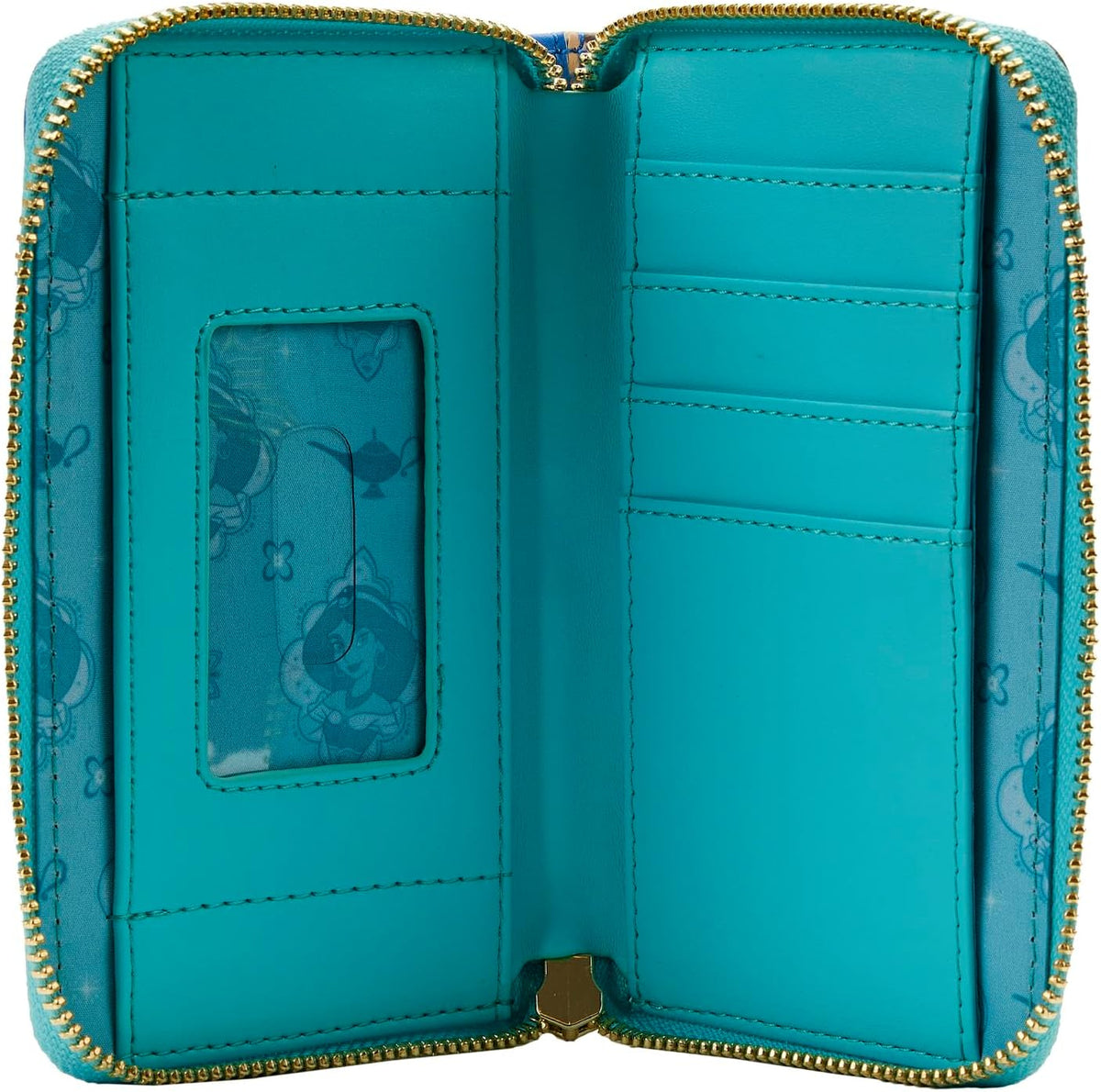 Loungefly Disney Jasmine wallet gold hardware and zipper detail