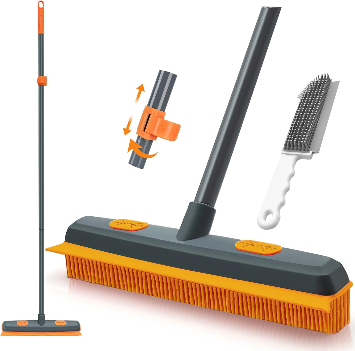 TidyBliss pet hair removal broom front view with rubber bristles