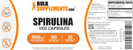 Authentic USA imported BulkSupplements Spirulina green superfood daily dietary capsules showing exact supplement serving sizes.