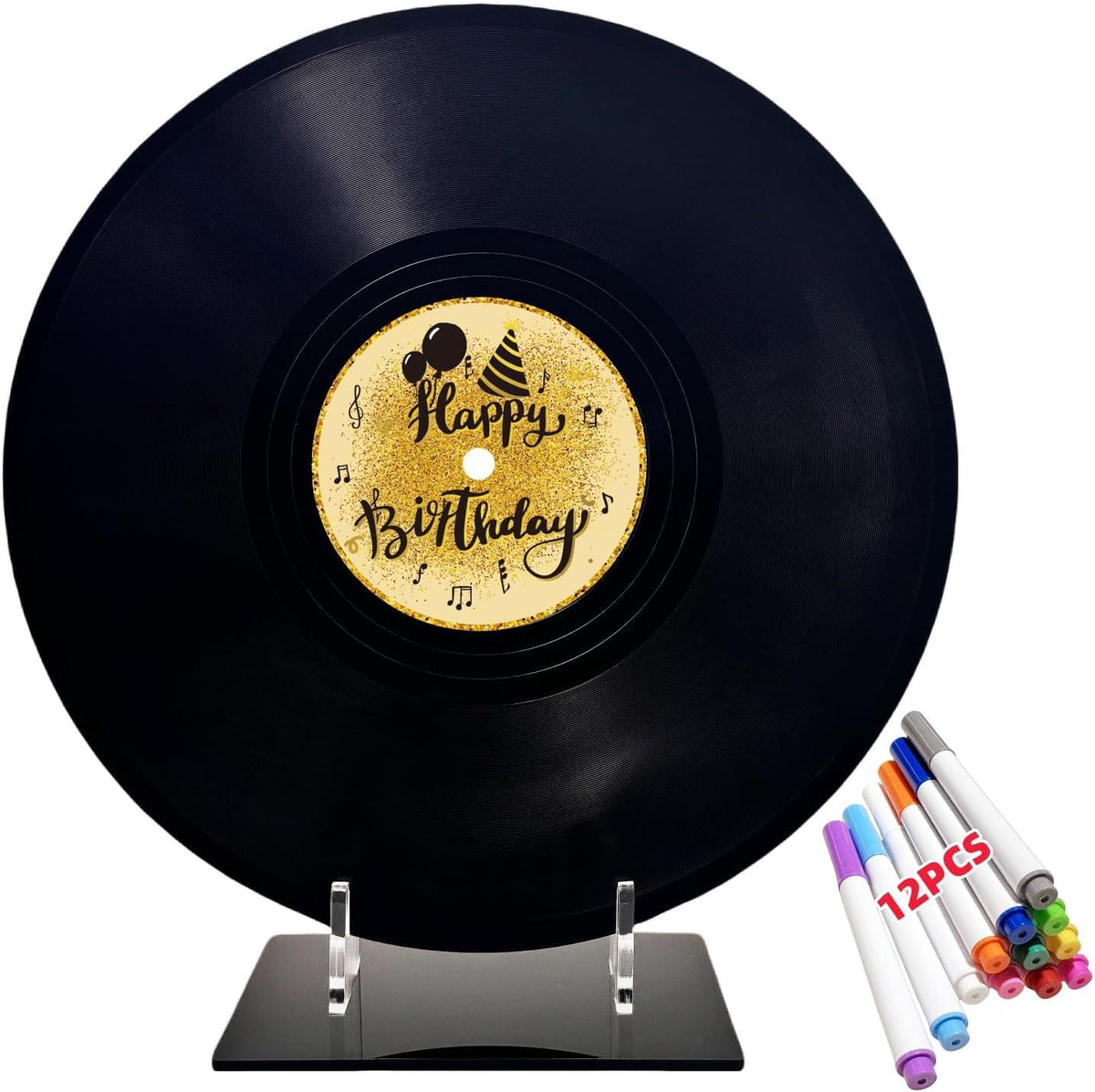 ReeGii vinyl record birthday guest book front view on display stand