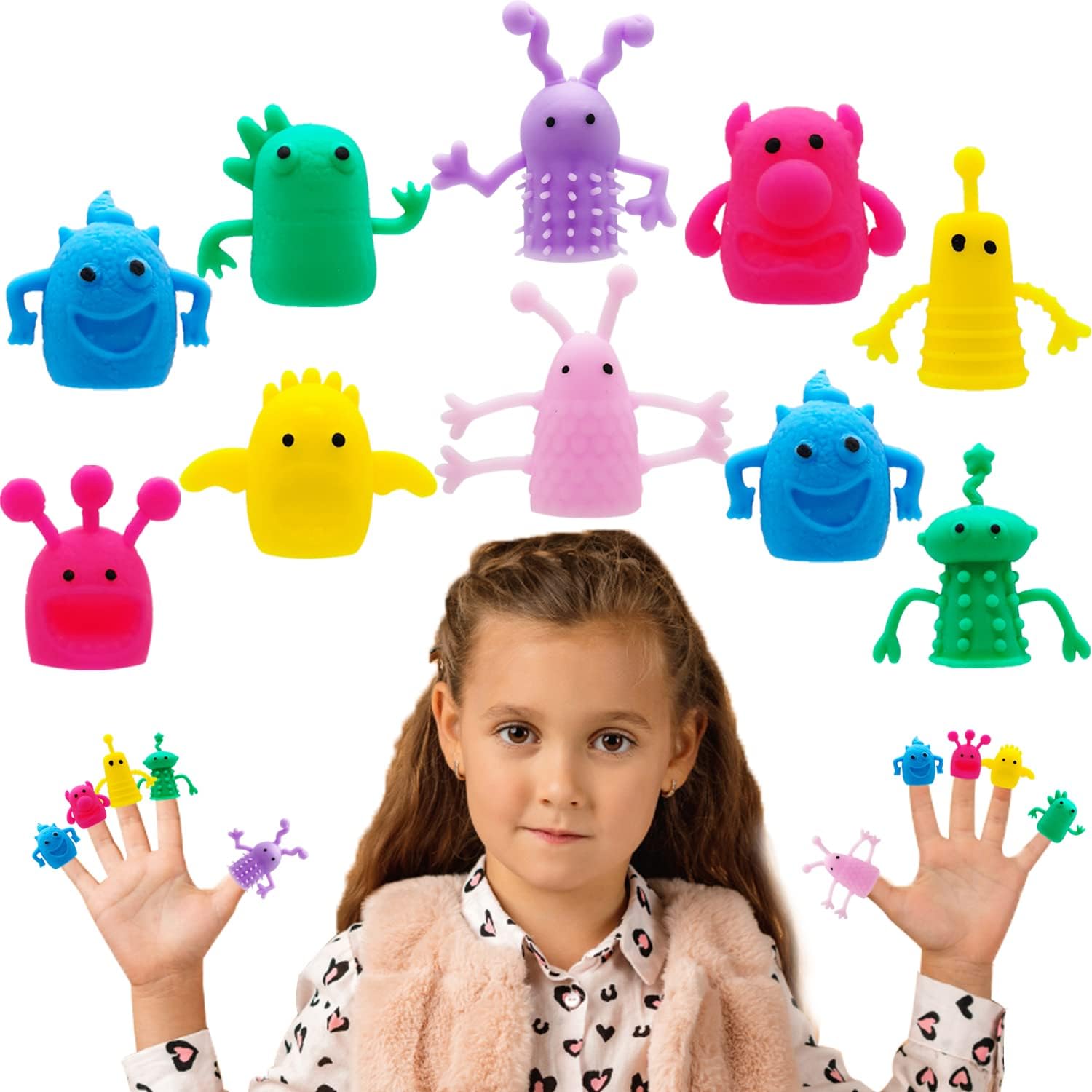 Qiuttnqn 20 Piece Cute Monster Finger Puppets front view showcase