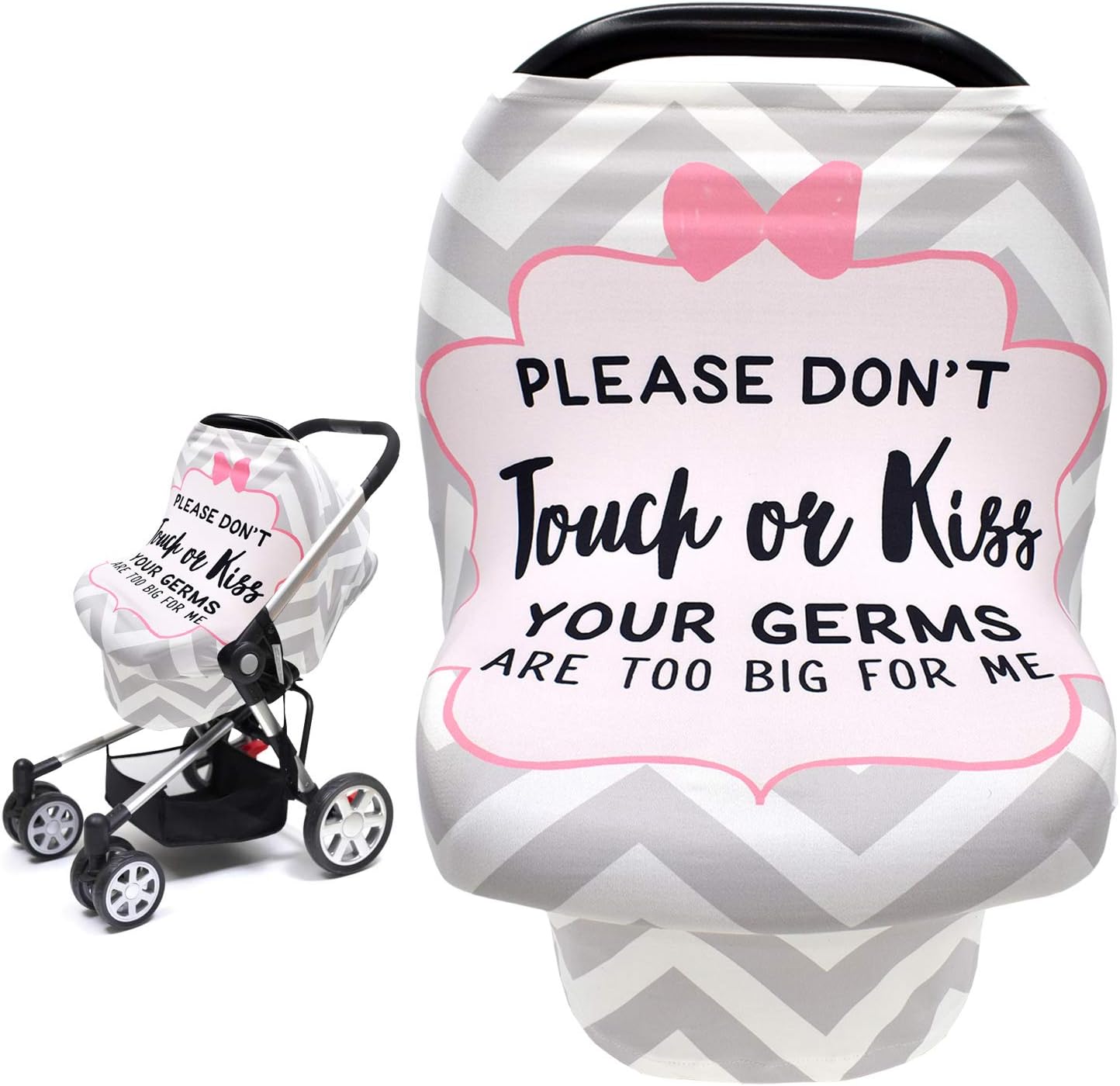 Metplus No Touch Sign Baby Car Seat Cover front view on an infant carrier