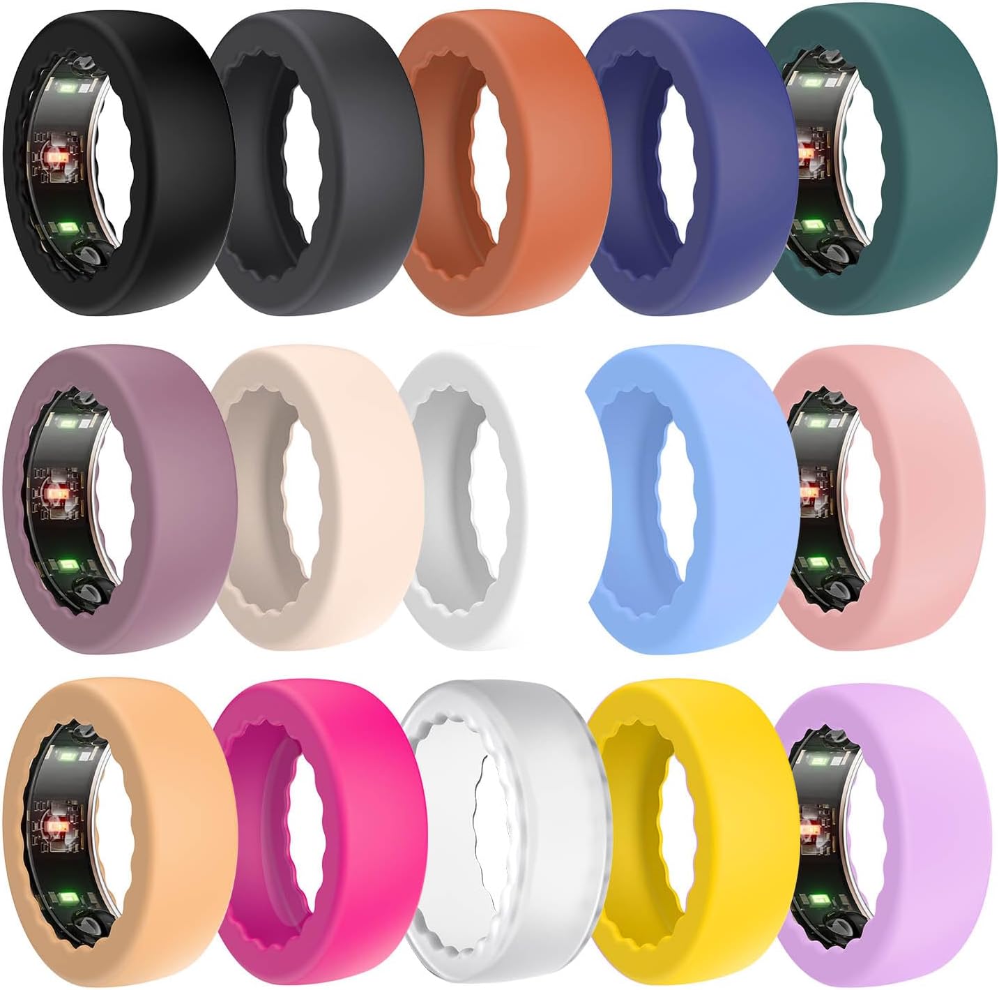 Sundo 15 pack silicone protective cases for smart rings front view