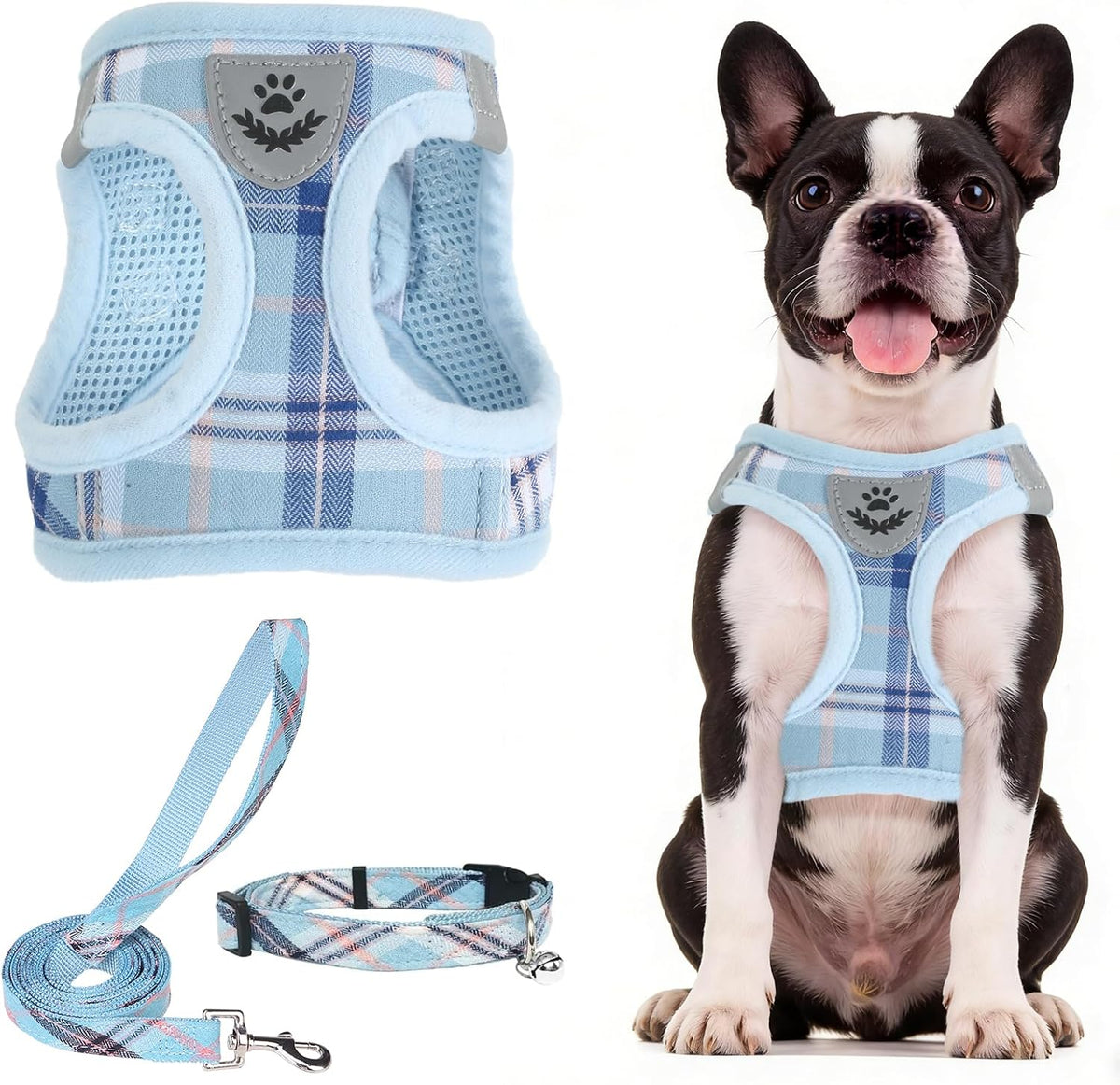 PUPTECK adjustable dog harness front view showing blue mesh vest