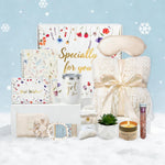 Zaptronic 15 piece get well soon gift basket for women front view showing ivory white box packaging