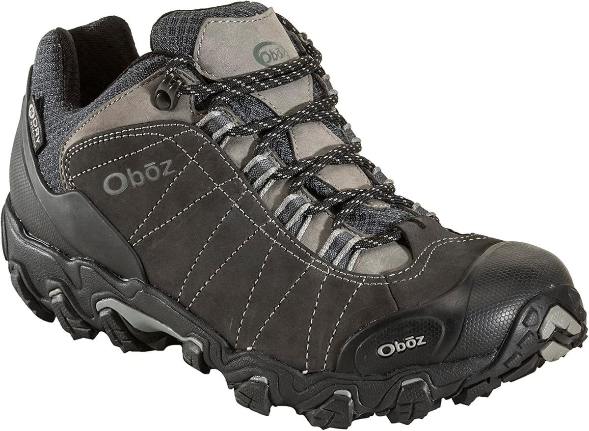 Oboz Men's Bridger Low B-Dry hiking shoe side profile showing nubuck leather