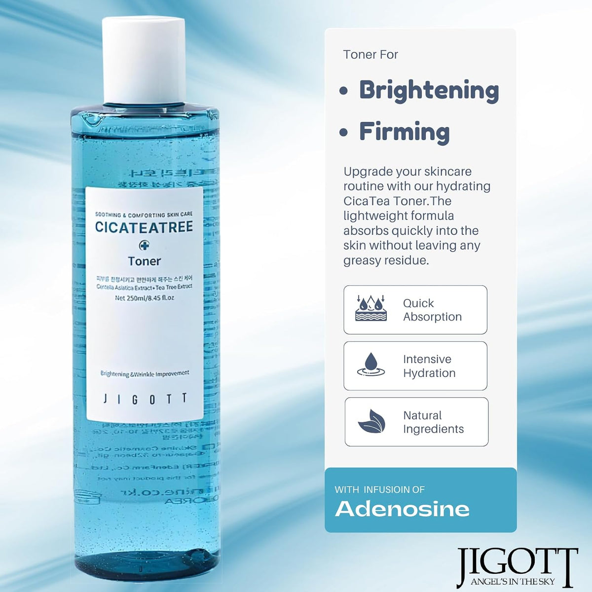 Back view of Jigott Cicateatree Toner 250ml showing ingredients