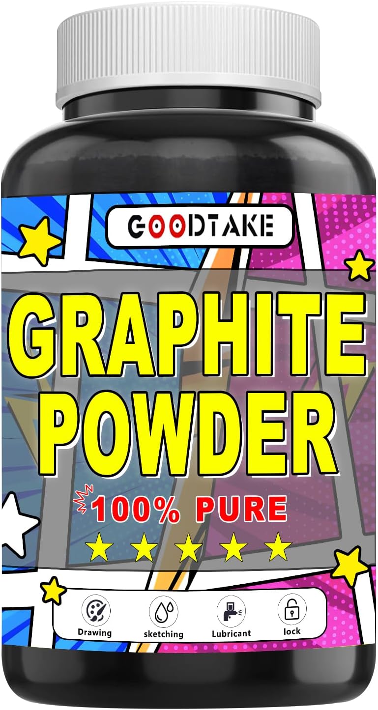 GOODTAKE pure ultra fine graphite powder 8 ounce jar front view showcasing product branding