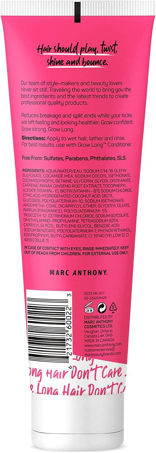 Marc Anthony Grow Long Shampoo back label ingredient details