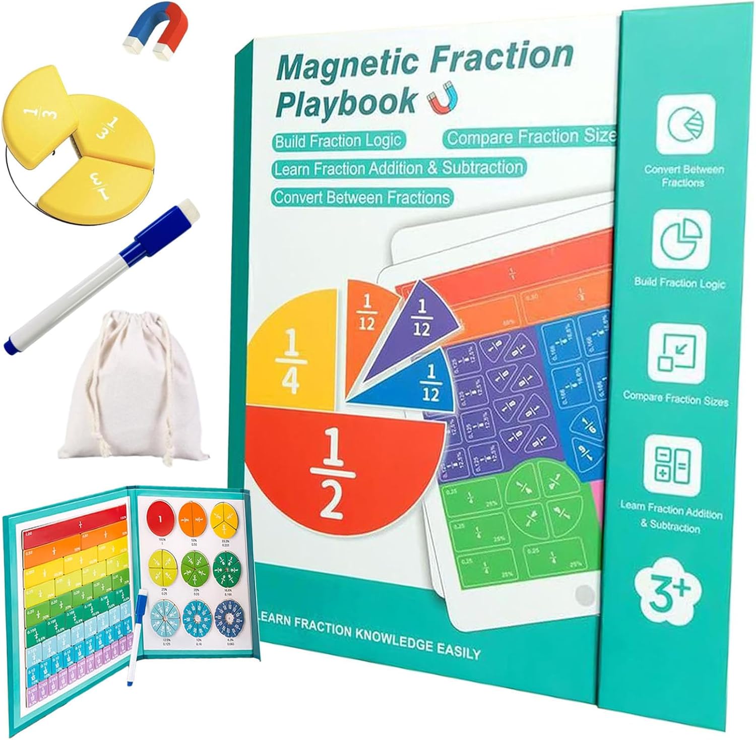 Toivize magnetic fraction playbook front view for kids math learning
