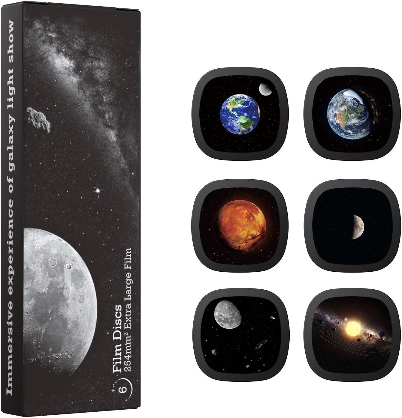 Ainael Galaxy Projector Disc six piece set front view showing premium packaging box