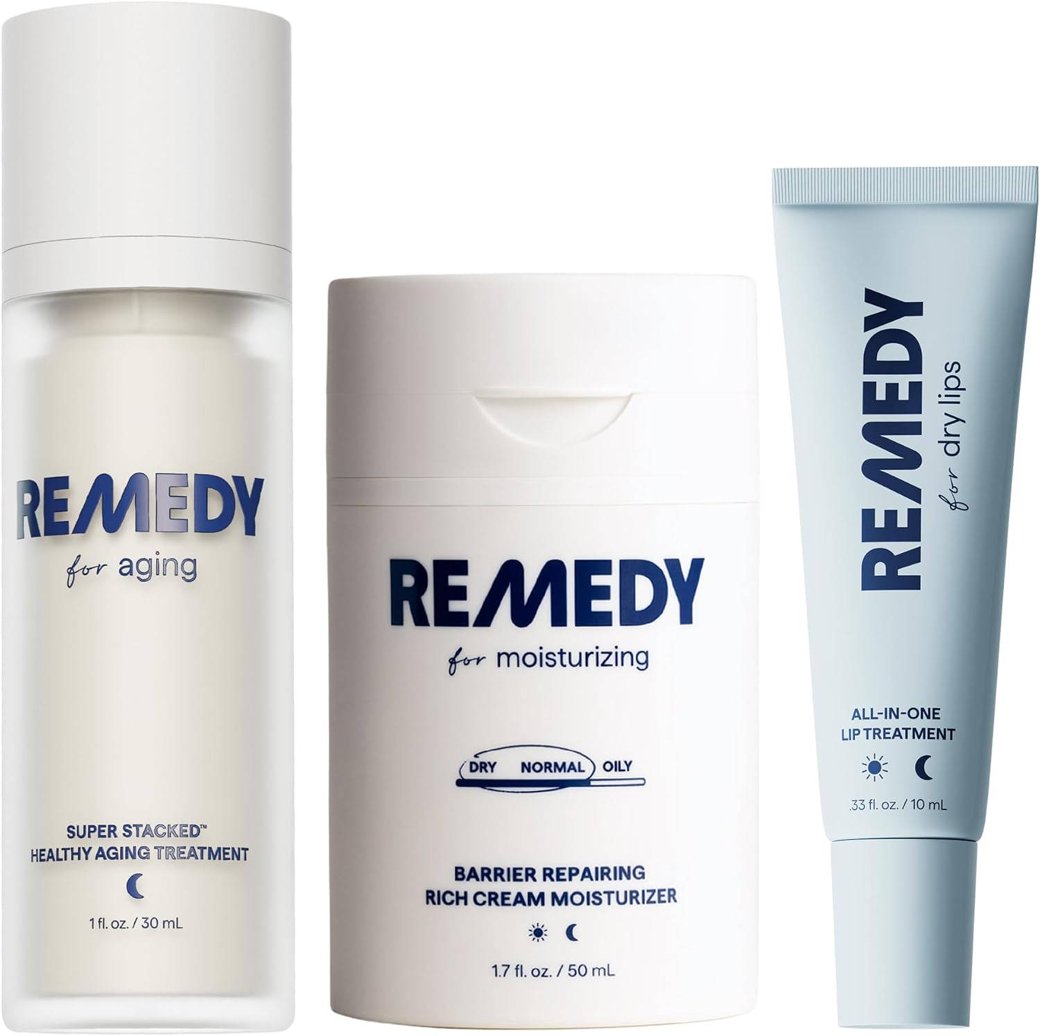 Remedy Science The Anti-Aging Trio complete three-piece system front view packaging.