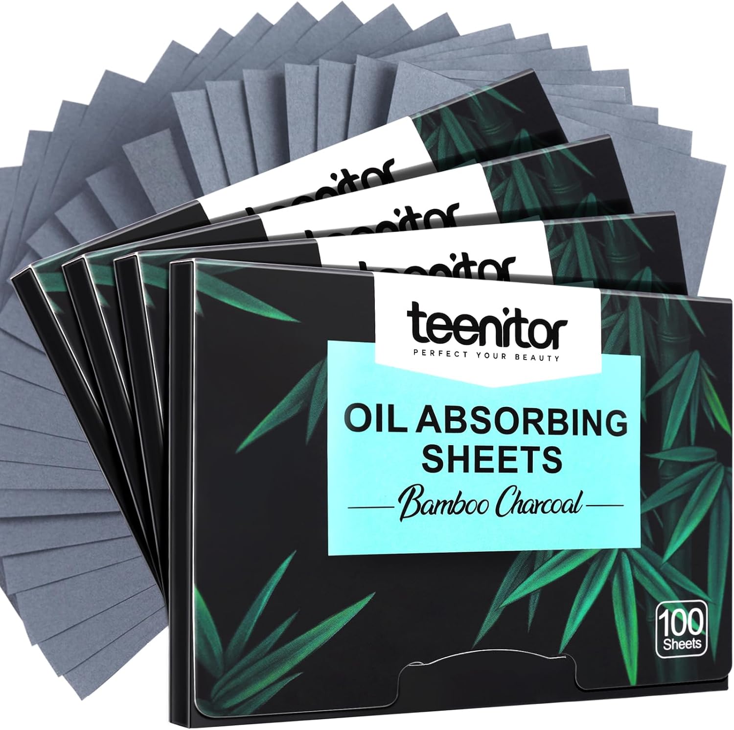 Teenitor 400 count bamboo charcoal oil blotting papers front view