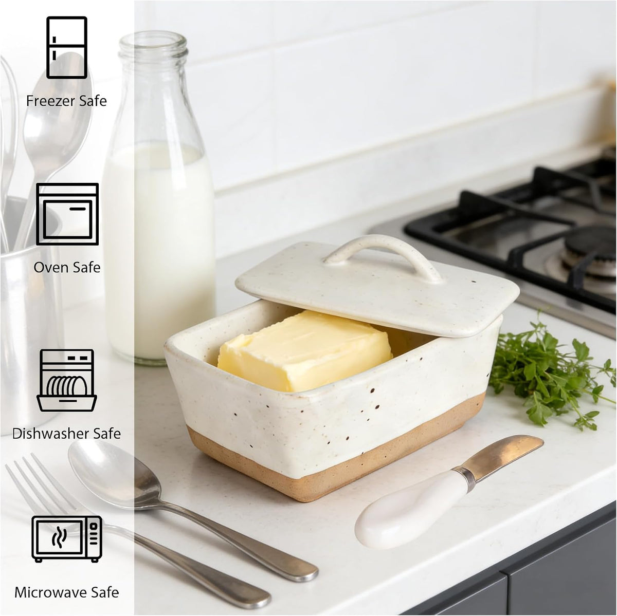 Vitrignis porcelain butter container with stainless steel knife