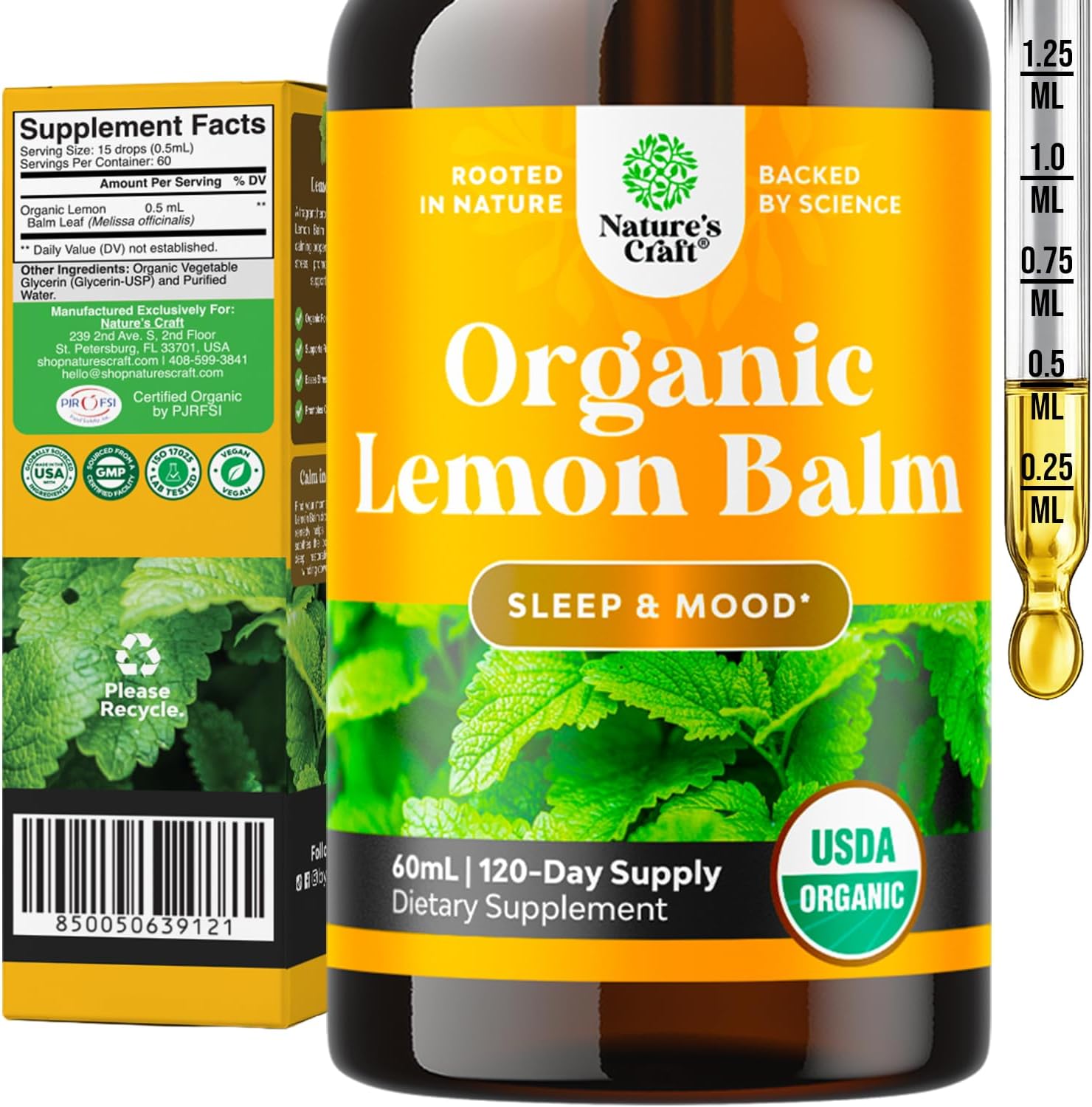 Natures Craft Organic Lemon Balm Leaf Liquid Extract front view for immune support