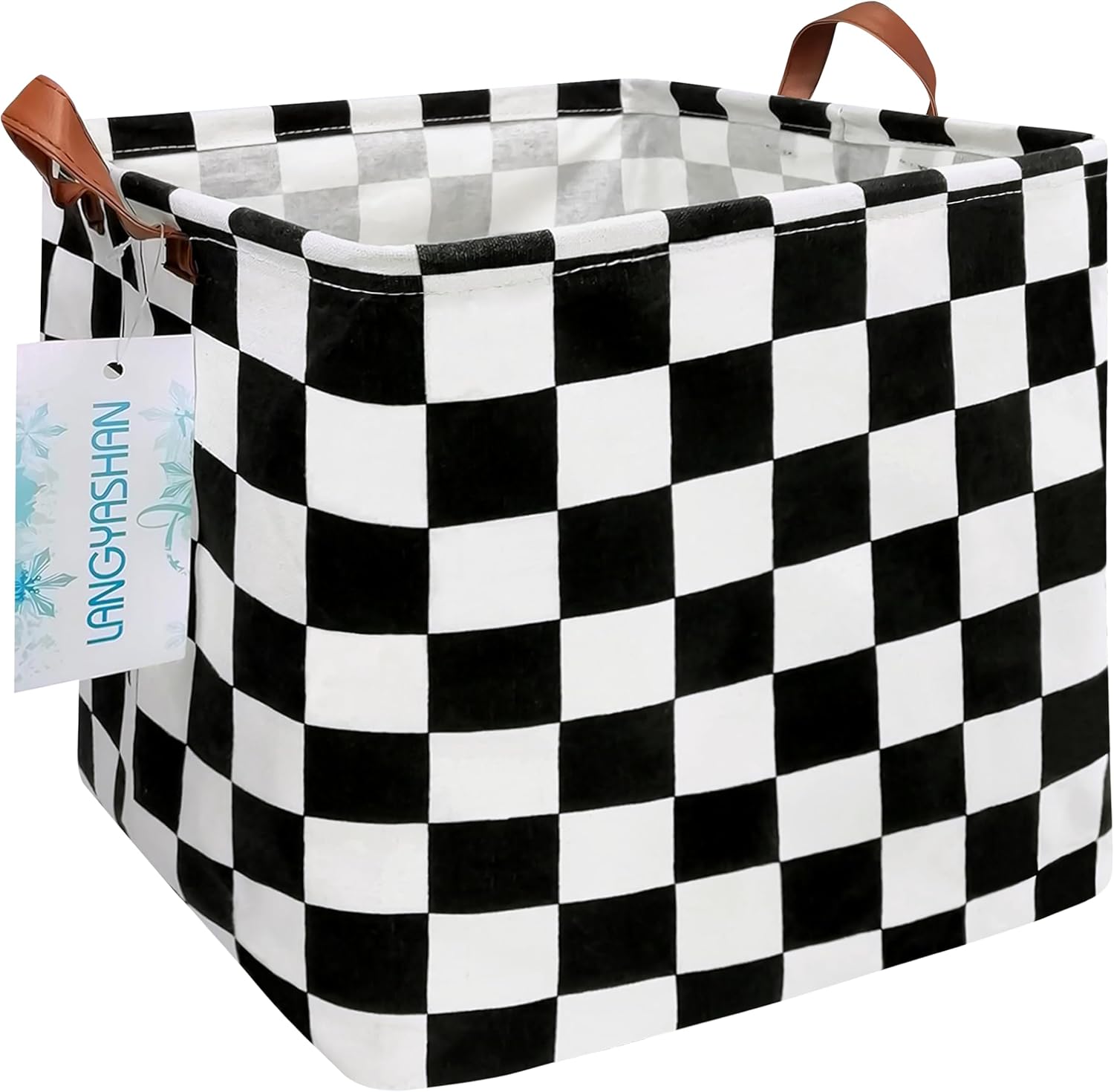 Langyashan square storage basket with racing flag pattern front view