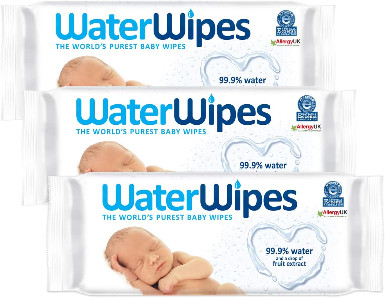 WaterWipes Baby Wipes, White (Pack of 3) - Image 1