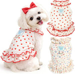 AXIIJGL dog dresses front view showing red heart pattern and ruffle sleeves.