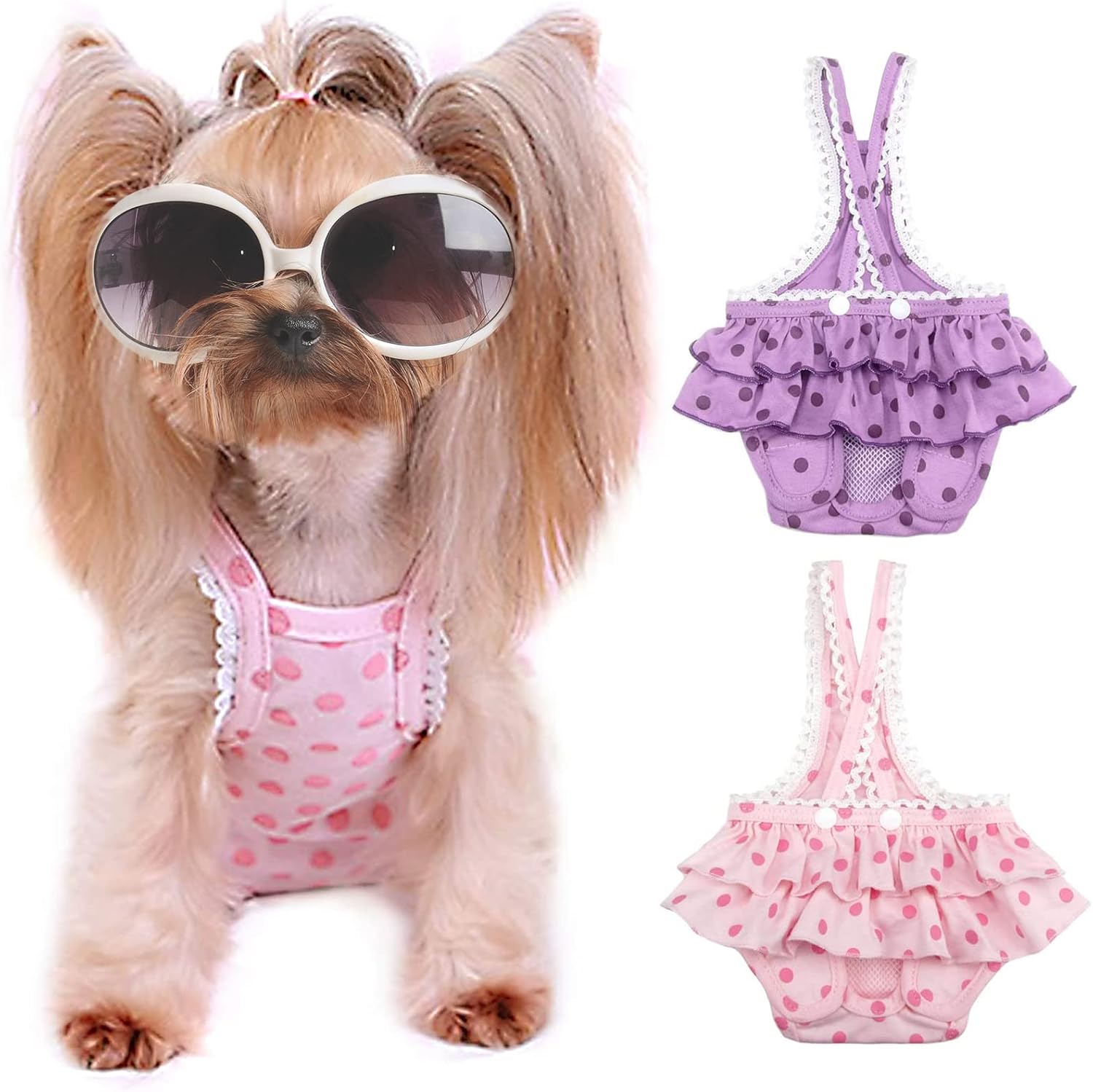 JUOMIIEL washable female dog diaper with suspenders front view
